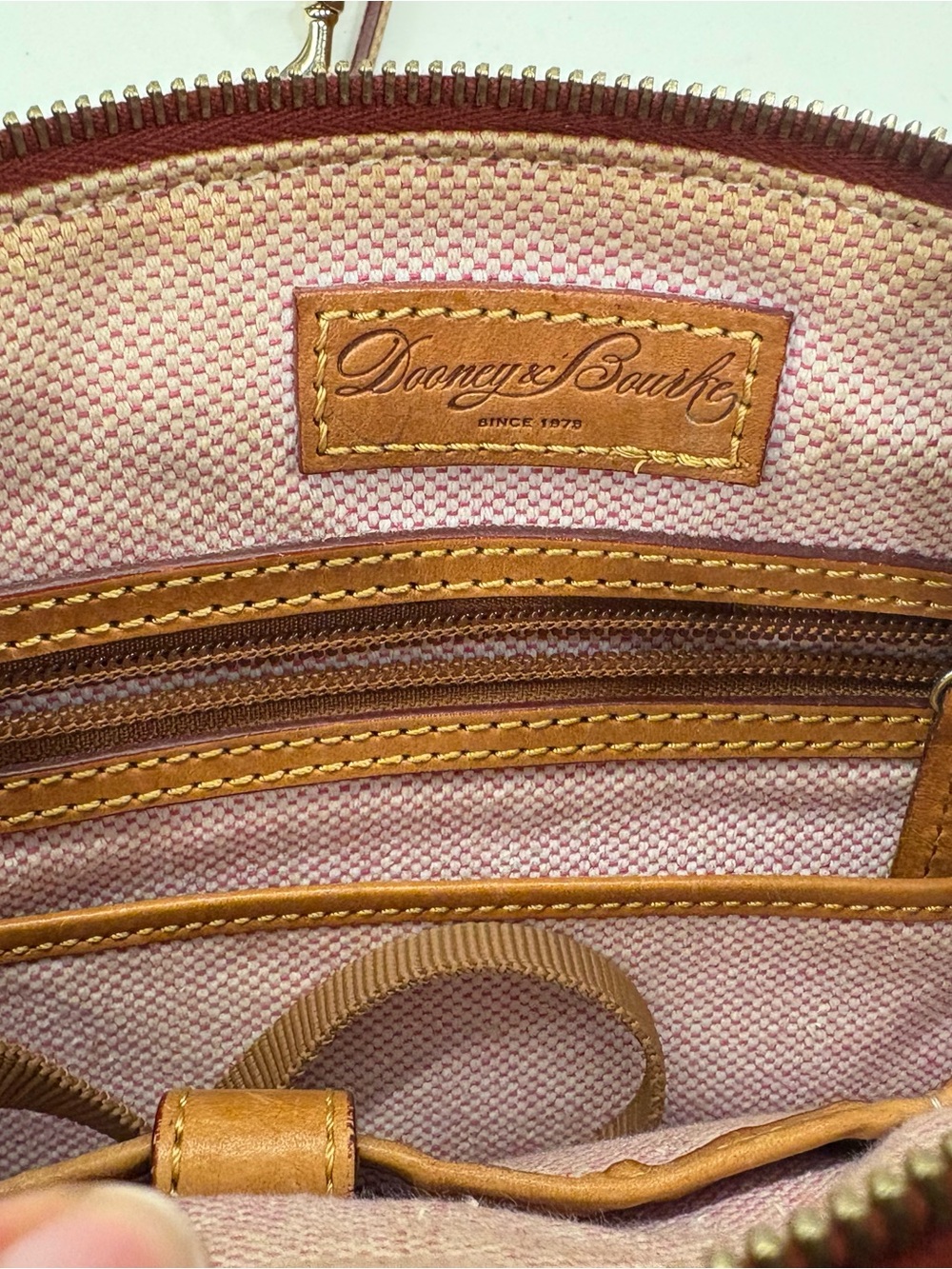 Dooney & Bourke Cherry Red Pebbled Leather Satchel with Tan Trim - Picture 3 of 5